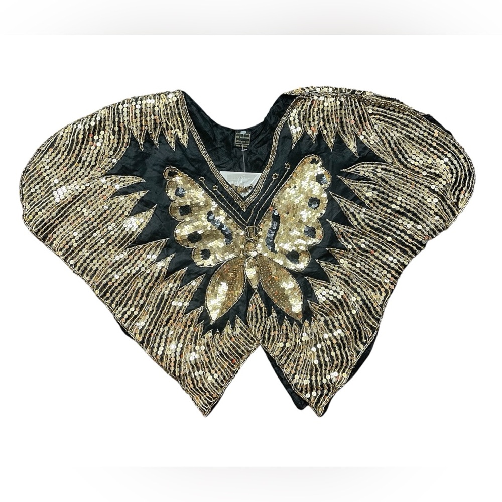 New Elegance Anujan 100% Silk Sequined Golden Butterfly Design Top Women Small - Picture 9 of 10